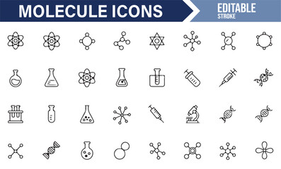 Simple and Elegant Molecule Icons for Science, Chemistry, and Laboratory Elements

