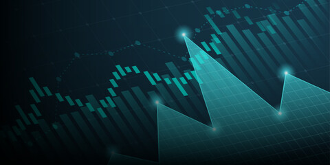 Technology financial graph with uptrend technology bar chart of stock market on blue color background