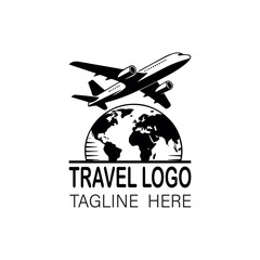 Unique Travel Logo, emblem, tour and travel world logo design, Travel agent, Vector ,Silhouette, simple design, Palm Tree, Plane Logo Concepts for Holiday Businesses, Globe and Airplane,