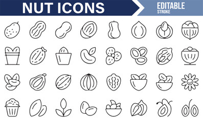 Simple Nut and Seed Icons Set for Wellness, Plant-Based Nutrition, and Healthy Eating