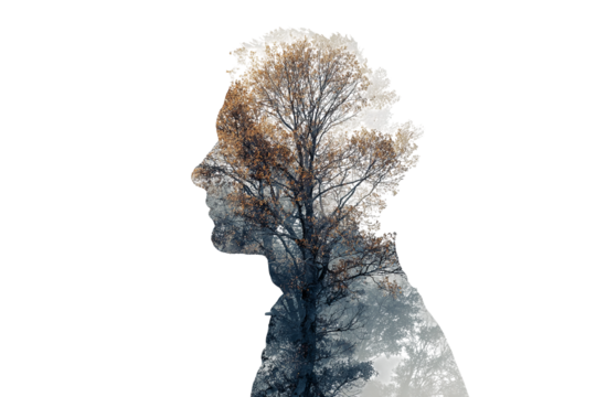 man head with tree isolated on transparent background - Powered by Adobe