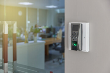 Fingerprint Scanner machine, Facial recognition and Key Card, Security Concept.
