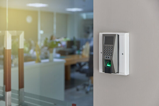 Fingerprint Scanner machine, Facial recognition and Key Card, Security Concept.