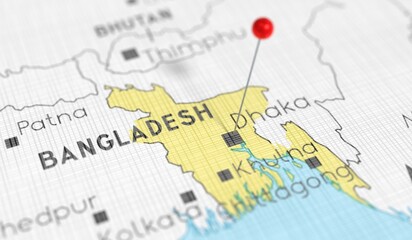Bangladesh, Dhaka - push pin on political map - 3D illustration