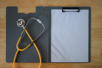 Clipboard with stethoscope medical equipment for health care and examination