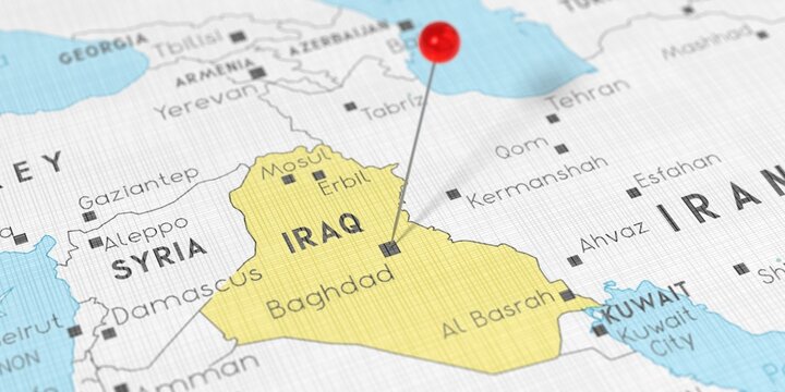 Iraq, Baghdad - push pin on political map - 3D illustration
