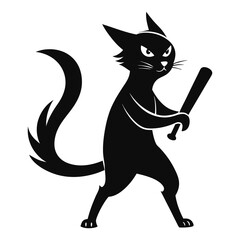 Silhouette vector illustration of a cat playing cricket