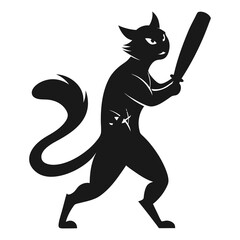 Silhouette vector illustration of a cat playing cricket