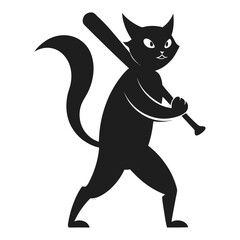 Silhouette vector illustration of a cat playing cricket