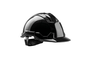 Black safety helmet for construction workers isolated on transparent background