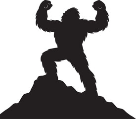 Bigfoot Yeti Black & white silhouette who is proving himself as a migthy animal in the world