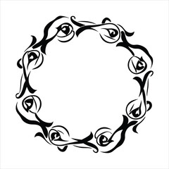 Circular frame composed of swirling, abstract floral motifs, providing a dynamic and artistic decorative element