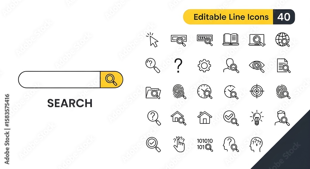 Fototapete Search Bar and Editable Line Icons for Web Design | Simple Outline Vector Set for UI/UX, Online Exploration and Search Engine Marketing