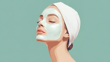 A shot of lady applying sheet mask to his face over pale green setting  depicts notion of self-love and easing skincare lovely hue, Generative AI.