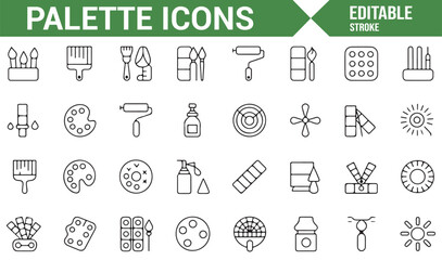 Collection of Art Tools and Palette Icons for Painting, Drawing, and Artistic Designs