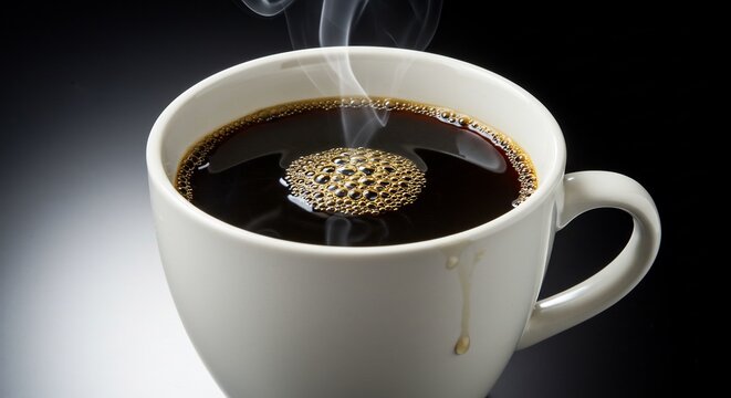 温かいコーヒー香る 豊かな黒 蒸気立つ一杯. AI Generated