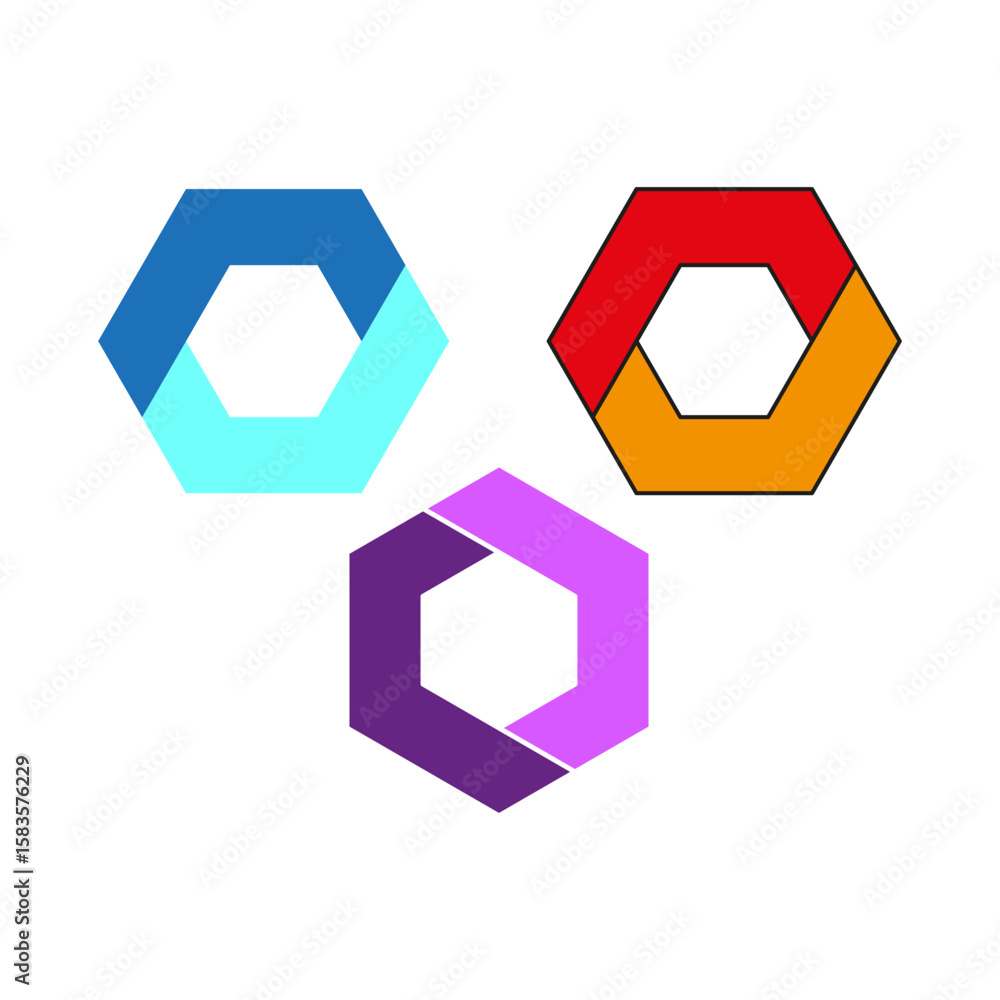 Poster geometric hexagon shapes. colorful polygon figures. abstract modern forms. vector vibrant elements.