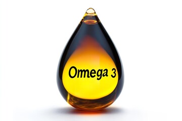 Over stark white setting ample drop of golden oil with the words Omega 3 depict skin regrowth and healing body lovely hue, Generative AI.