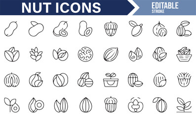 Simple and Clean Nut Icons Set for Healthy Snacks and Plant-Based Foods