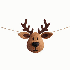 Adorable Felt Reindeer Ornament Hanging on Twine Against Olive Green Transparent background