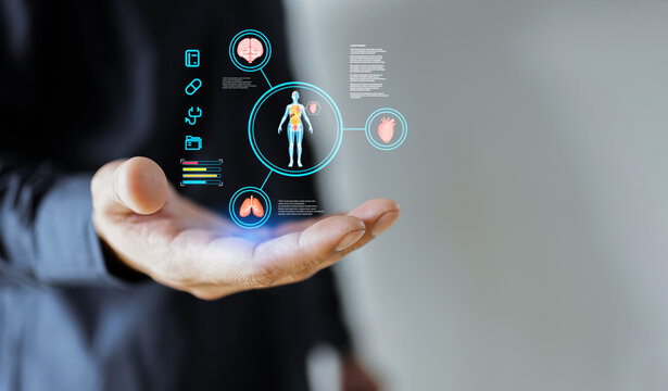 digital health care concept. Medicine doctor touching electronic medical record on virtual screen, Brain Analysis, DNA. Digital healthcare and network connection on modern interface,