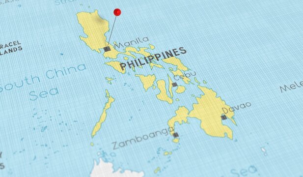 Philippines, Manila - push pin on political map - 3D illustration