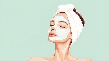 A shot of lady applying sheet mask to his face over pale green setting  depicts notion of self-love and easing skincare lovely hue, Generative AI.