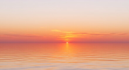 Obraz premium 穏やか夕日 海面輝くオレンジ色 静かな水面に映る夕焼け. AI Generated
