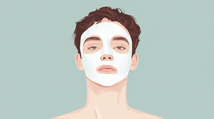 A shot of male applying sheet mask to his face over pale green setting  depicts notion of self-love and easing skincare for men hue, Generative AI.