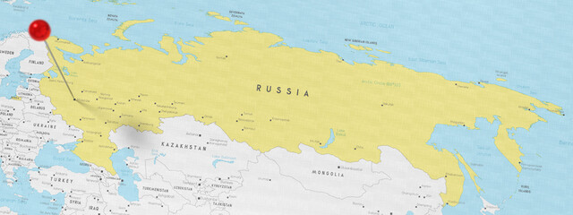 Russia, Moscow - push pin on political map - 3D illustration