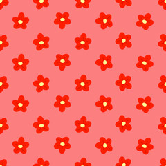 Seamless pattern of simple retro red flowers on a red background for National Grandparents Day