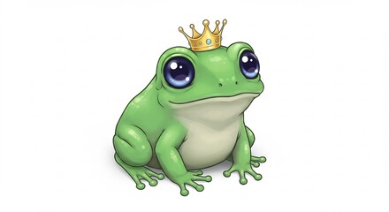 Obraz premium 愛らしいカエル王子様 輝く王冠 穏やかな光. AI Generated