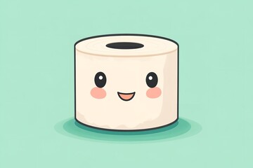 Over pale green setting artwork visual of cute tissue roll stands erect and smiles conveys need for literacy and sound hygiene hue, Generative AI.