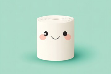 Over pale green setting artwork visual of cute tissue roll stands erect and smiles conveys need for literacy and sound hygiene hue, Generative AI.