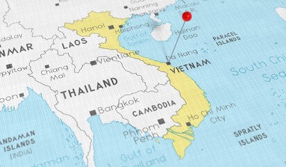 Fototapeta premium Vietnam, Hanoi - push pin on political map - 3D illustration