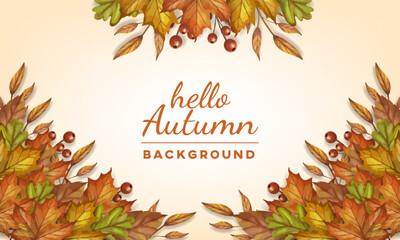 realistic fall celebrate background with leaves elements