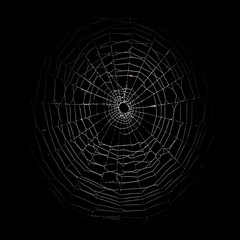 Intricate spiderweb detail against a stark black background.  The circular web's delicate structure is highlighted.