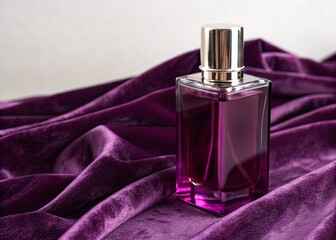 Elegant Glass Perfume Bottle Filled With Deep Purple Fragrance Placed On Luxurious Velvet Fabric