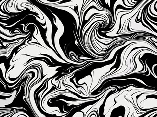 Black and white swirling fluid marble pattern. Monochrome marble design. Smooth graceful black and white satin texture. Vector illustration.