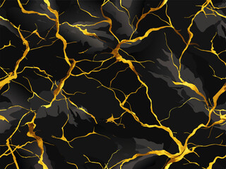Black marble with golden veins background. Vector illustration.