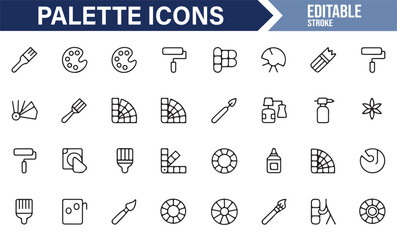 Palette Icons Collection Featuring Brushes, Paint Rollers, and Art Supplies
