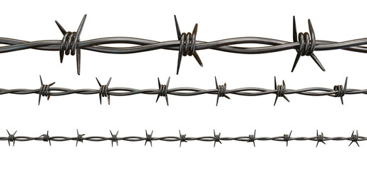 Barbed metal steel wire isolated on a transparent background