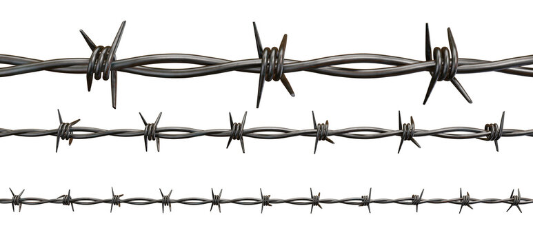 Barbed metal steel wire isolated on a transparent background