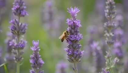 Bee Landing on Lavender Blossoms