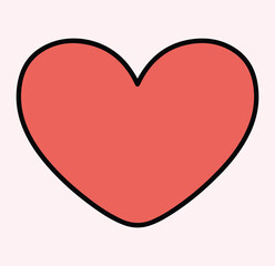 A vector illustration of a simple red heart shape with a black outline and no additional features.