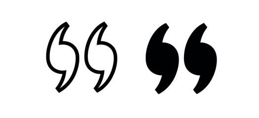 Pair of quotation mark icons, one outlined and one solid on a white background