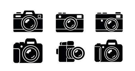 Six Camera Icons Representing Different Photographic Styles Isolated on White