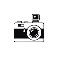 Monochrome Icon of a Vintage-Style Camera with Flash Unit