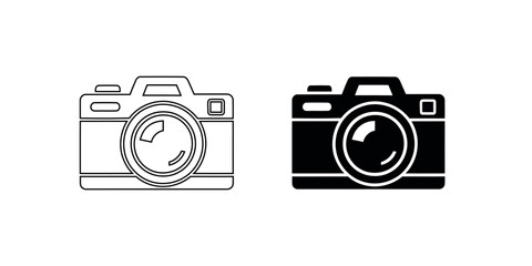 Isolated Camera Outline and Solid Graphic Icons on White Background