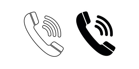 Isolated Telephone Symbol Icons in Black and White Communicating with Sound Waves
